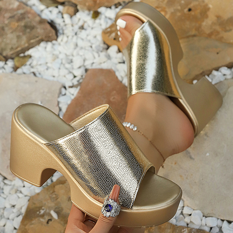 Metallic Heel Sandal - Mode Gouden Zilveren Chunky Platform Sandalen
