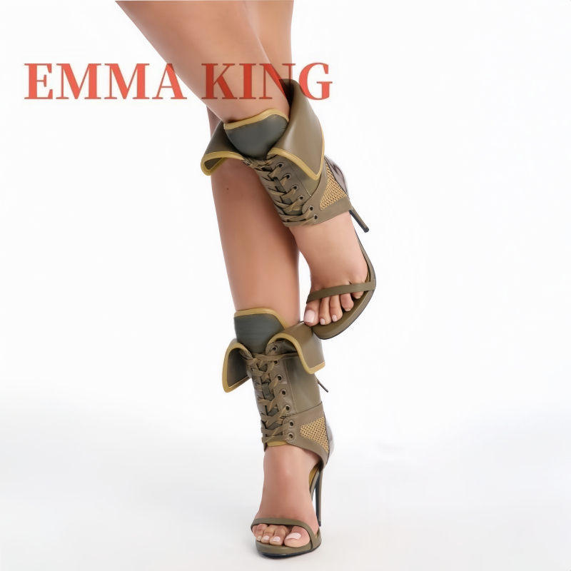 Women Shoes Boots - Groene opvouwbare enkelhoge sandalen voor dames,