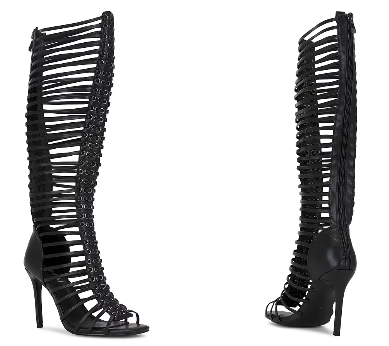 Strappy Heeled Sandals - Vrouwen Zwart Gekooide Strappy Naaldhak Enkel