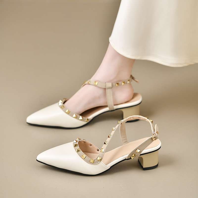 Metallic Heel Sandal - Dames glanzende sandalen met gesp aan