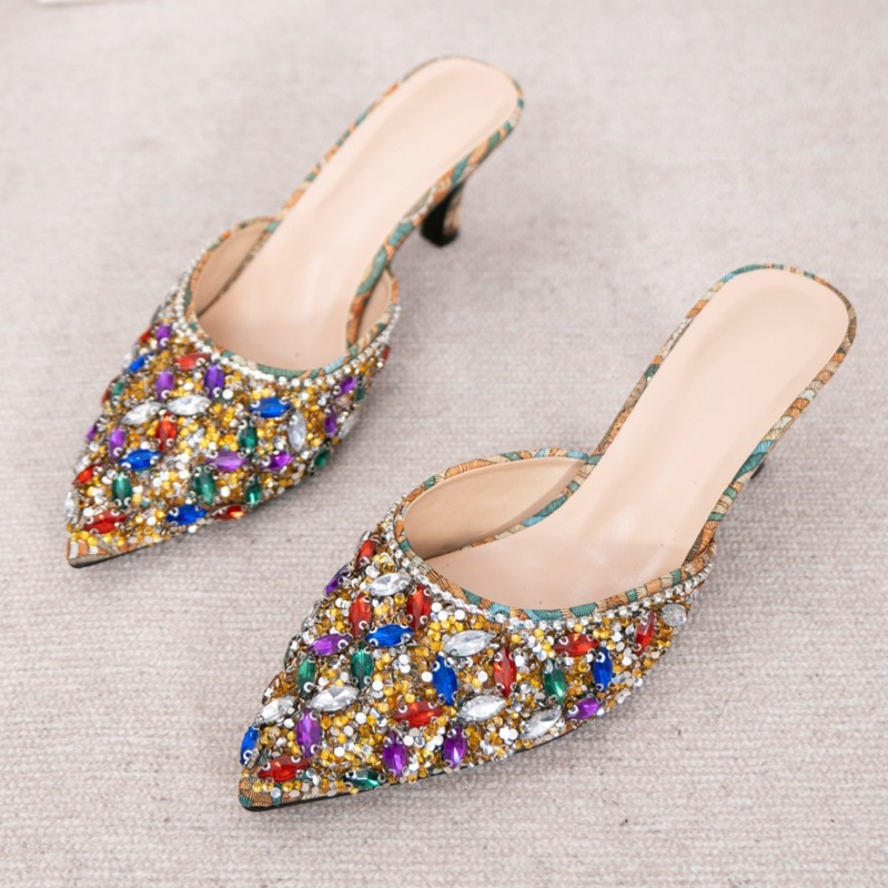 Women'S Shoes Kitten Heels - Luxe Strass Kitten Hak Slippers Vrouwen