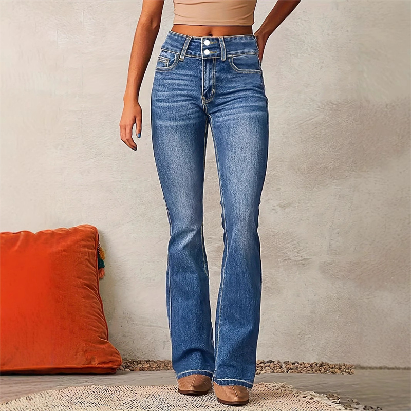 Women Shoes Jeans - 2025 Vintage midden taille gewassen stretch