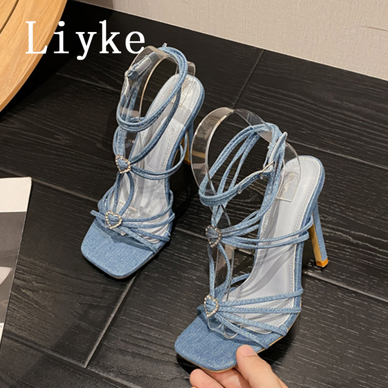 Women Shoes Jeans - Liyke Zomer Blauwe Denim Sandalen Vrouwen