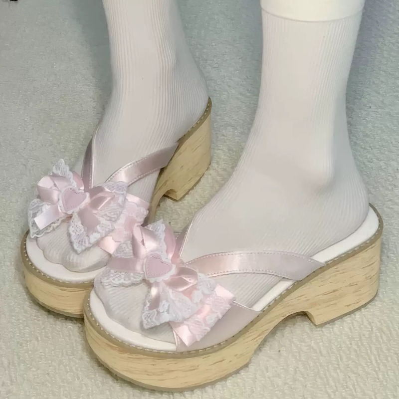 Women'S Shoes Quality - Sweet Bow Wood Grain Dikke Bodem