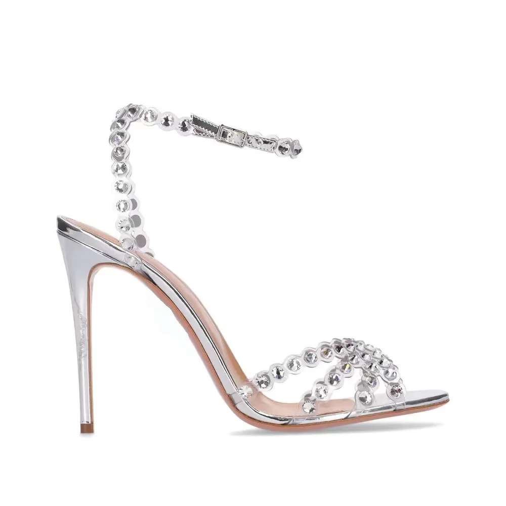 Rhinestone Sandal Women - Sociale plus size zilveren hakken jelly