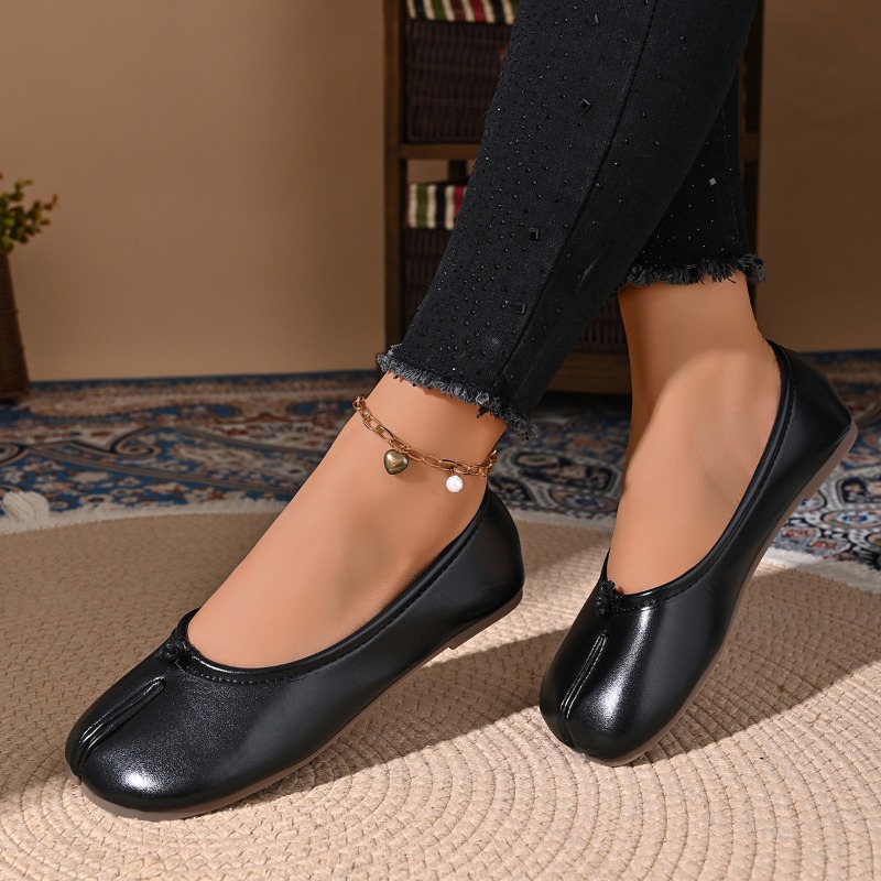 Women Shoes Jeans - Dames comfortabele leren instappers met gespleten