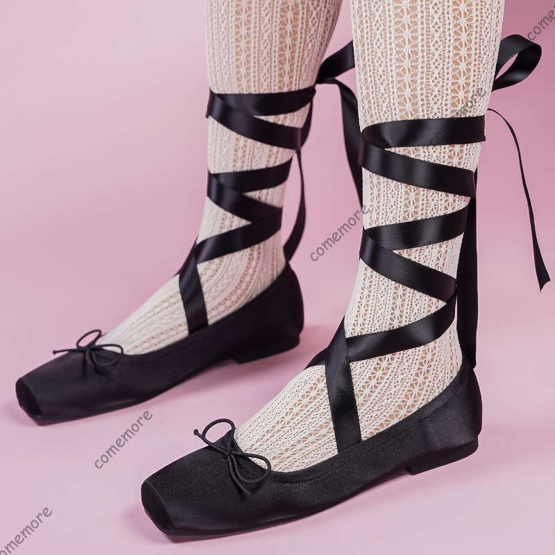Shoes For Women Flats - Dames Satijnen Lint Stropdas Ballet Flats