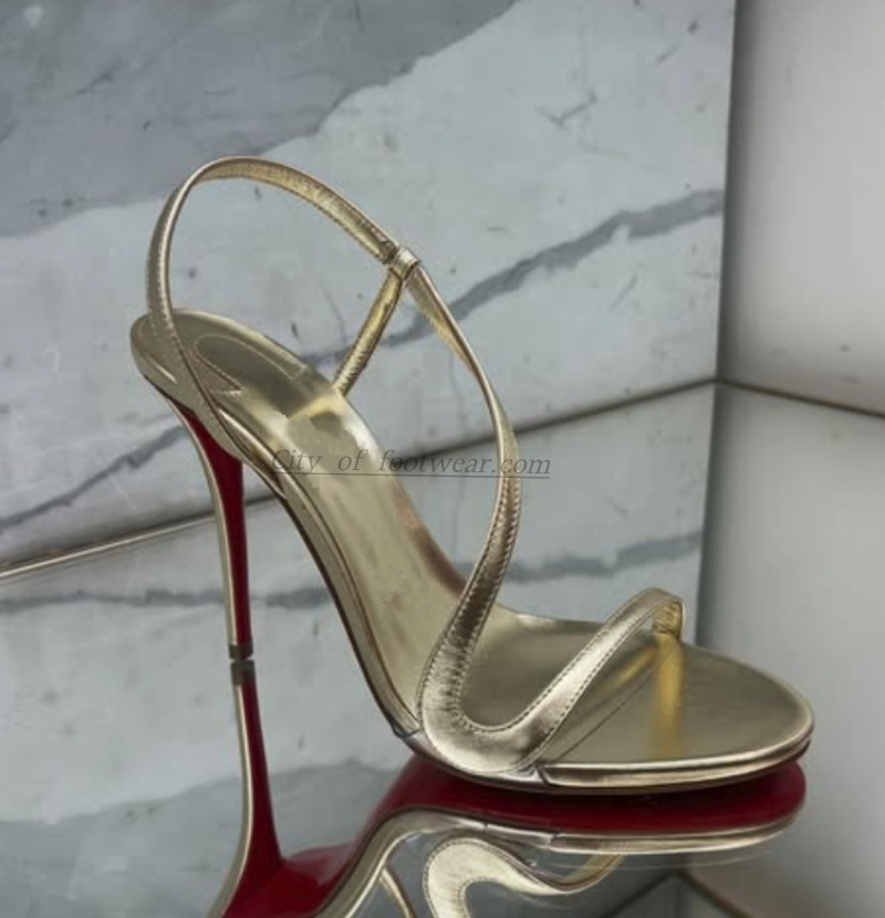 Metallic Heel Sandal - Metallic lederen gouden sexy sandalen voor