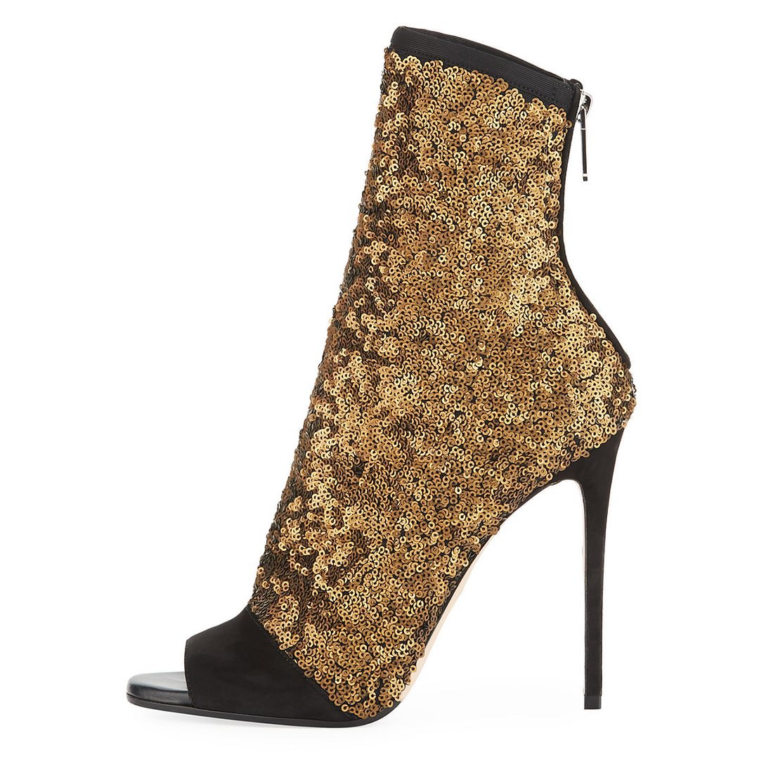 Women Shoes Boots - Patchwork BlingBling Peep Toe Mid-Calf Zomer
