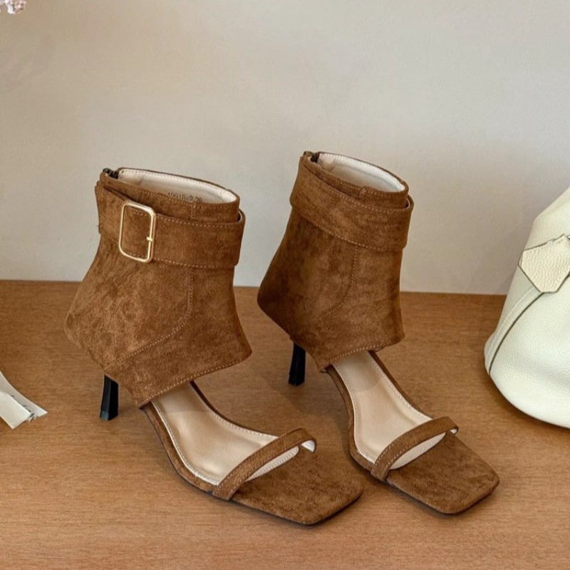 Women Shoes Boots - Retro zomer nieuwe vierkante teen open