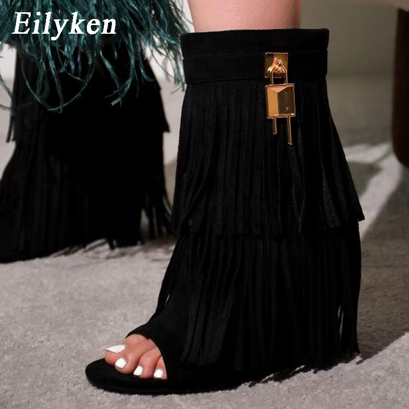 Women Shoes Boots - Eilyken Designer Fringe Wiggen Boot Sandalen