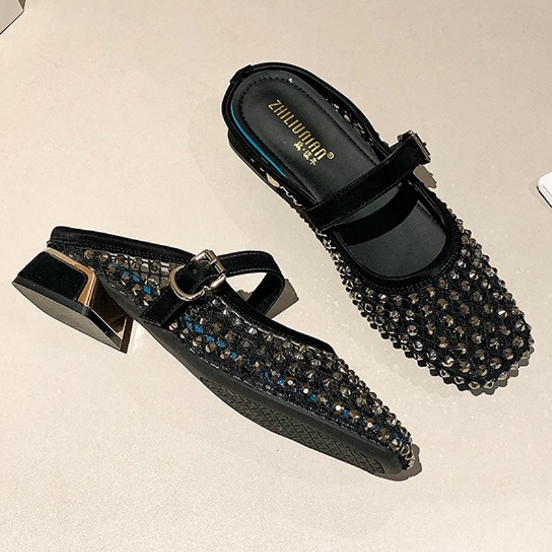 Mesh Strass Dikke Hak Muilezel - Rhinestone Sandal Women recensie en prijs