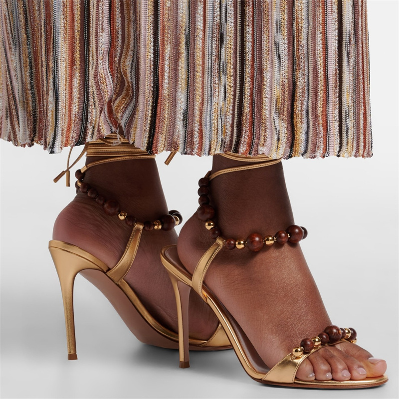Retro luxe bruine leren sandal - Metallic Heel Sandal recensie en prijs